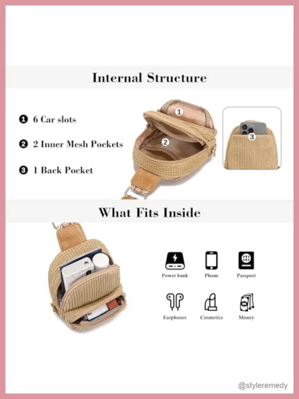 Woven Faux Straw Crossbody Bag Anti-Theft RFID Blocking Sling Purse Lightweight